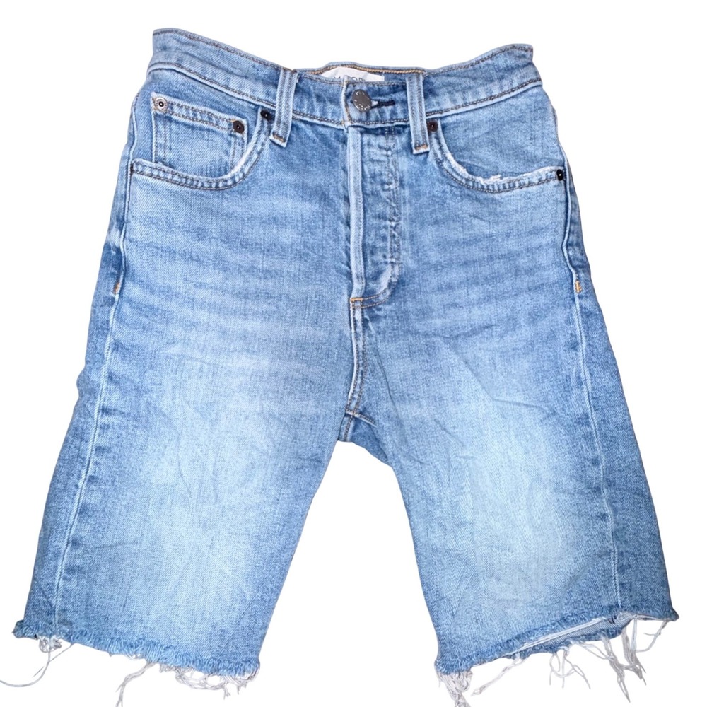 Denim Forum The Yoko Bermuda Short 24 Blue High Rise Raw Hem Cutoff Aritzia